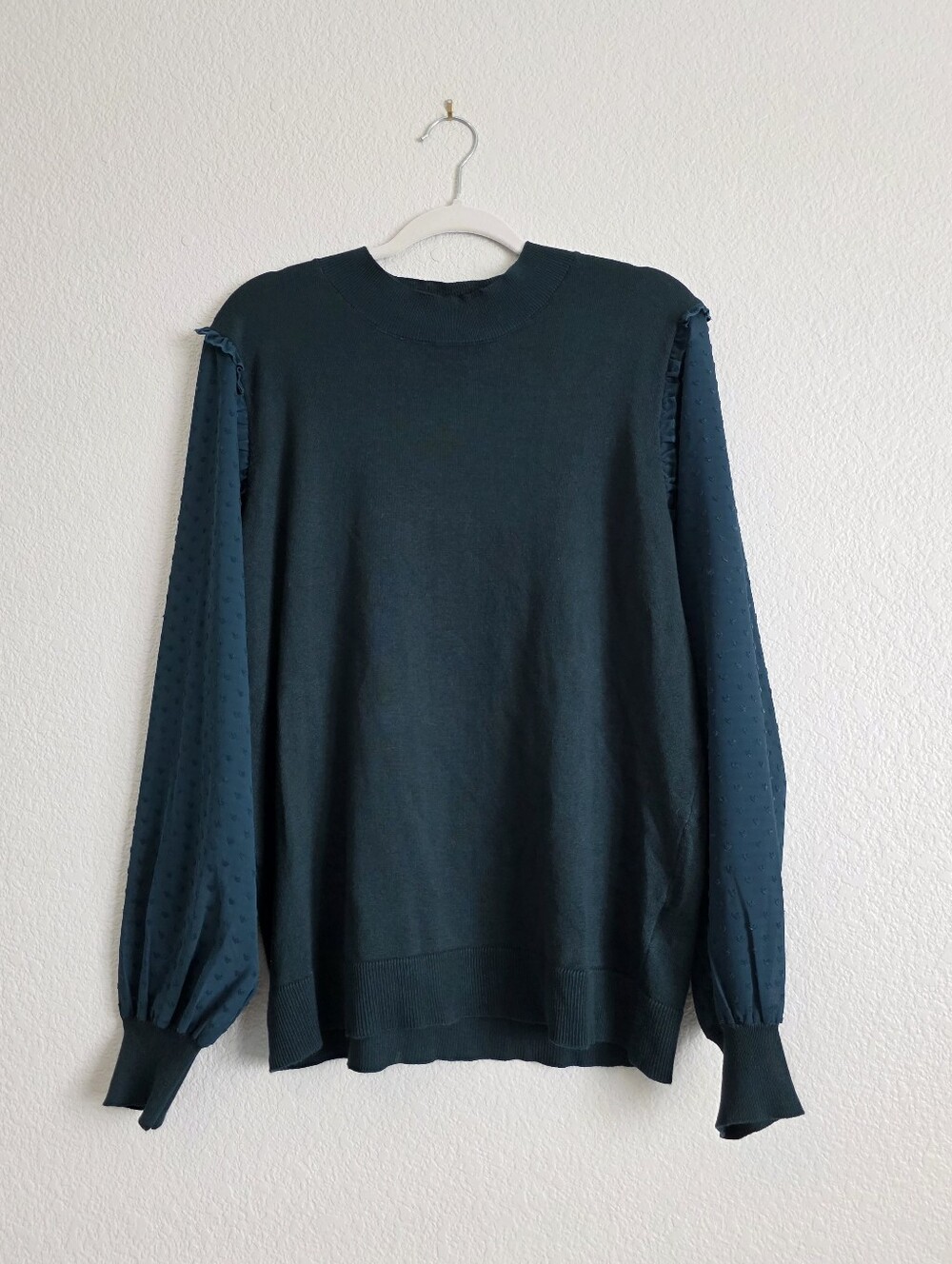 NWT Indigo Rose Teal Sweater Top Swiss Dot Sheer Sleeves